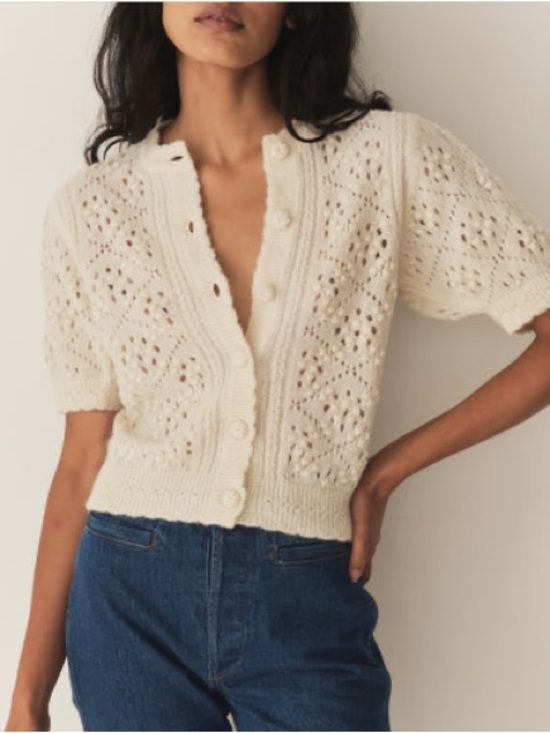 Doen Sweaters - Doen Mirabelle Alpaca Pointelle Crochet Ivory Cardigan NWT